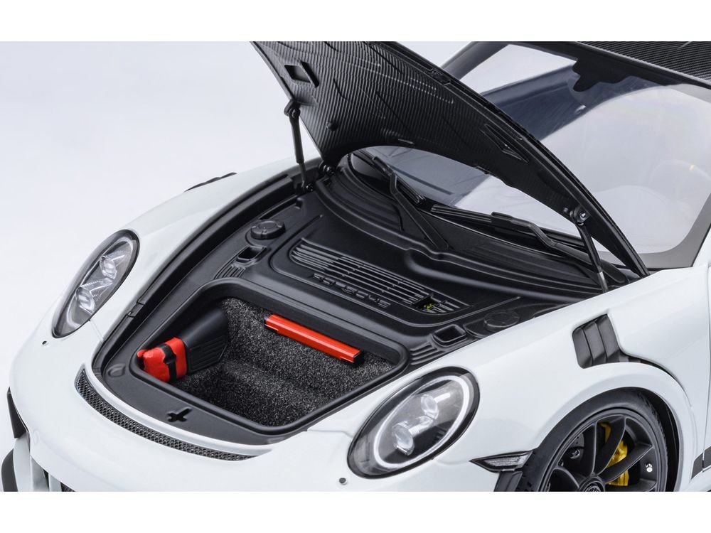 Porsche 911 (991.2) GT3 RS Weissach Package White with Carbon Hood and Top 1/18 Model Car by Autoart view 3