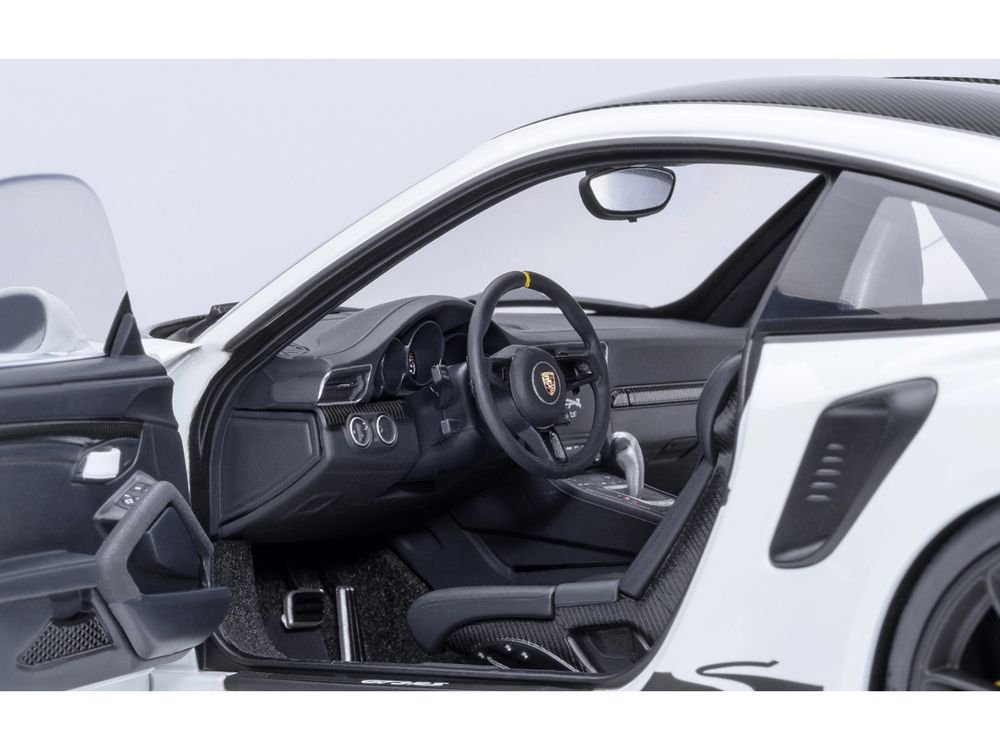 Porsche 911 (991.2) GT3 RS Weissach Package White with Carbon Hood and Top 1/18 Model Car by Autoart view 4