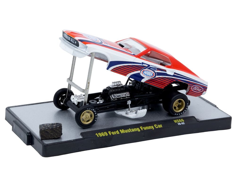 1969 Ford Mustang Funny Car "NHRA 75 Years" Red and White with Graphics Limited Edition to 3740 pieces Worldwide 1/64 Diecast Model Car by M2 Machines view 2