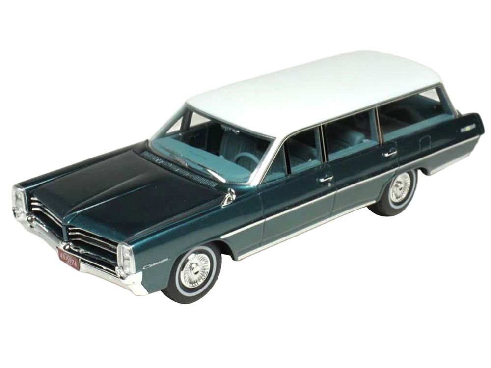 1964 Pontiac Safari Gulfstream Aqua Metallic with White Top and Blue Interior Limited Edition to 200 pieces Worldwide 1/43 Model Car by Goldvarg Collection view 2