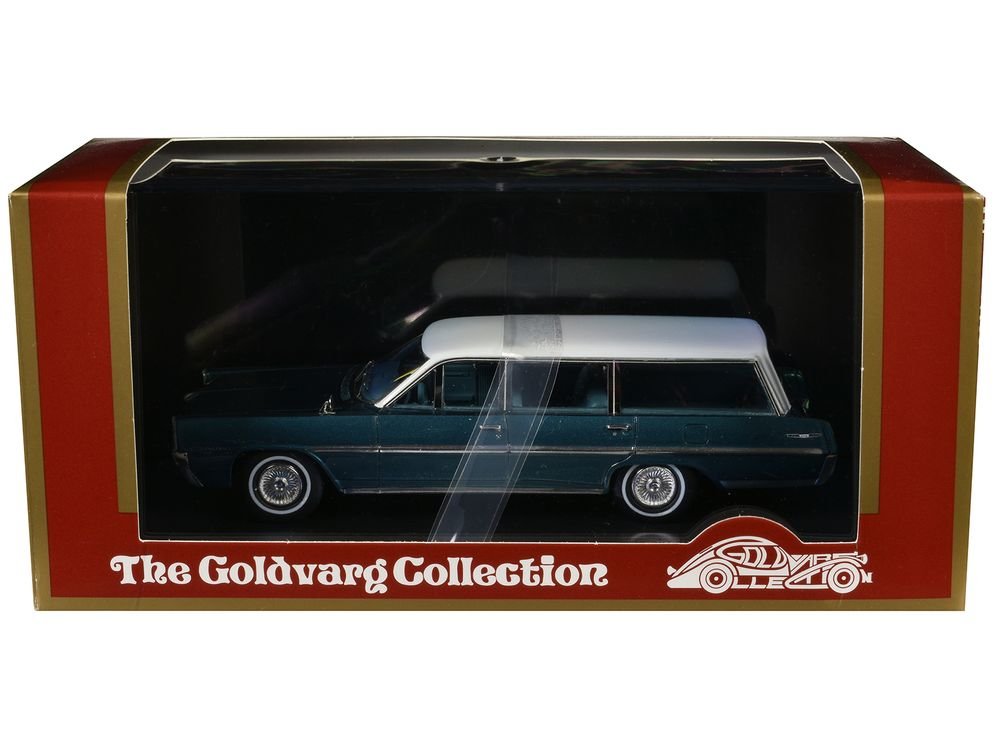 1964 Pontiac Safari Gulfstream Aqua Metallic with White Top and Blue Interior Limited Edition to 200 pieces Worldwide 1/43 Model Car by Goldvarg Collection view 3