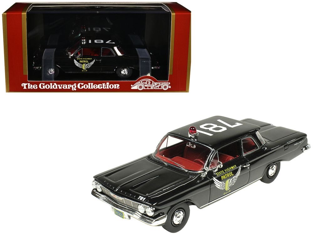 1961 Chevrolet Biscayne "Ohio State Highway Patrol" Black with Red Interior Limited Edition to 150 pieces Worldwide 1/43 Model Car by Goldvarg Collection