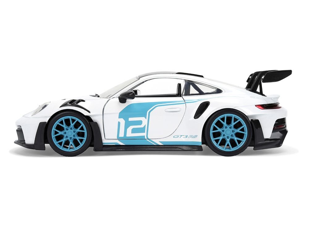Porsche 911 GT3 RS (992) #12 White with Blue Stripes and Carbon Top "Hyper-Spec" Series 1/24 Diecast Model Car by Jada view 3