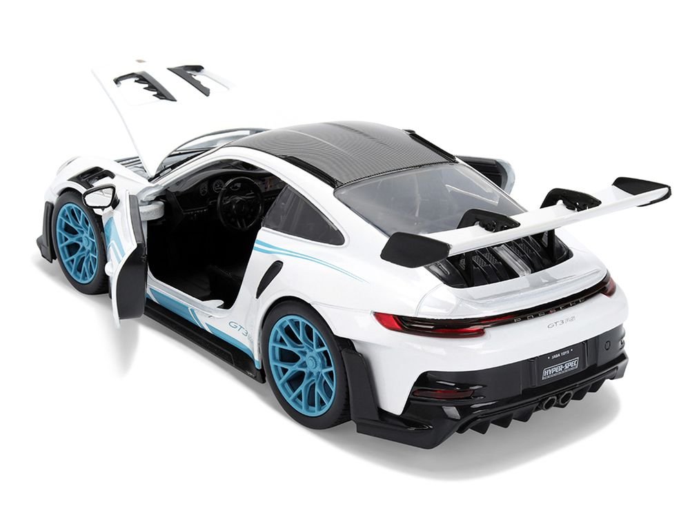 Porsche 911 GT3 RS (992) #12 White with Blue Stripes and Carbon Top "Hyper-Spec" Series 1/24 Diecast Model Car by Jada view 4
