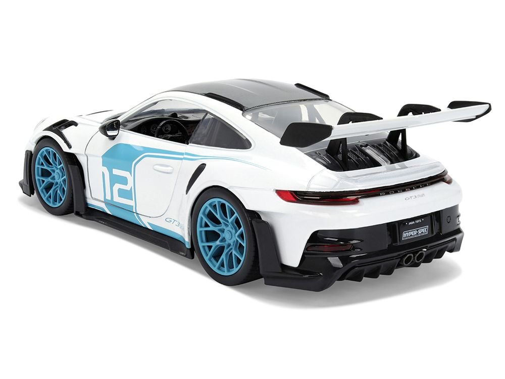 Porsche 911 GT3 RS (992) #12 White with Blue Stripes and Carbon Top "Hyper-Spec" Series 1/24 Diecast Model Car by Jada view 5