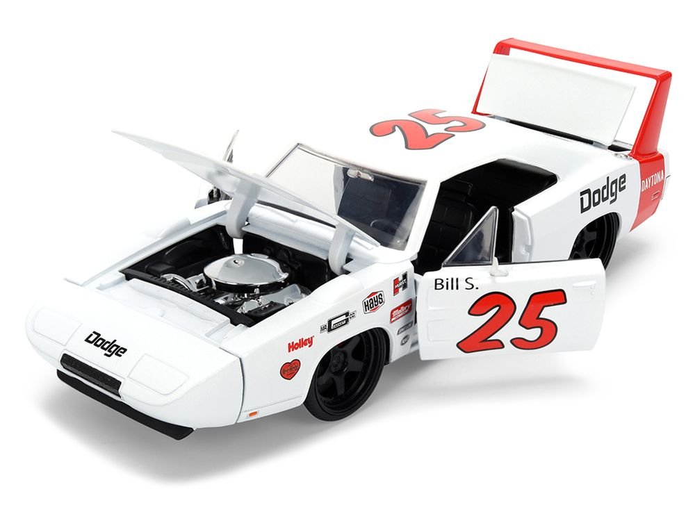1969 Dodge Charger Daytona #25 White with Red Stripes "Bigtime Muscle" Series 1/24 Diecast Model Car by Jada view 2