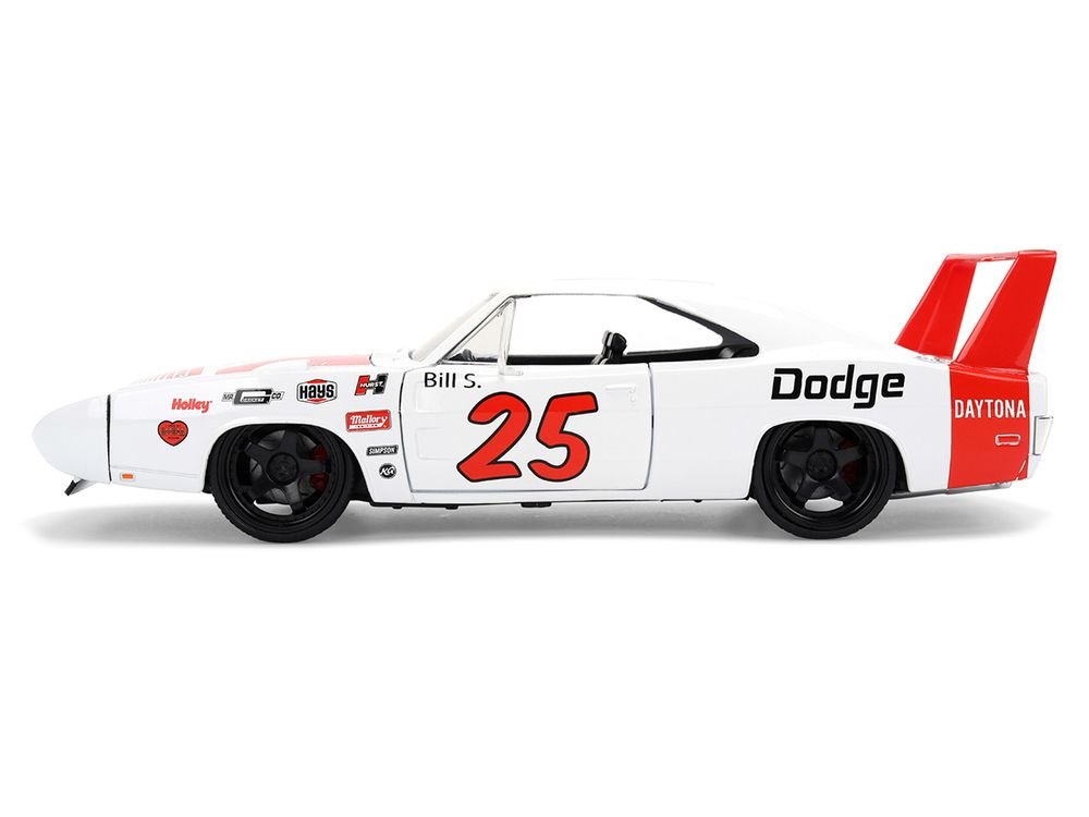 1969 Dodge Charger Daytona #25 White with Red Stripes "Bigtime Muscle" Series 1/24 Diecast Model Car by Jada view 3