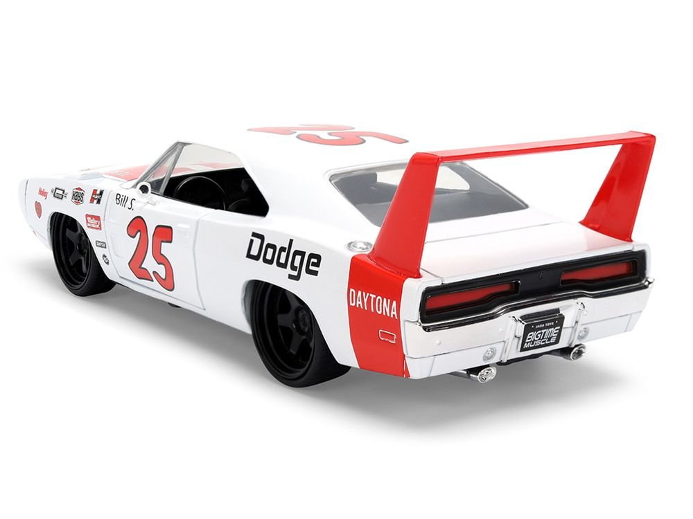 1969 Dodge Charger Daytona #25 White with Red Stripes "Bigtime Muscle" Series 1/24 Diecast Model Car by Jada view 5