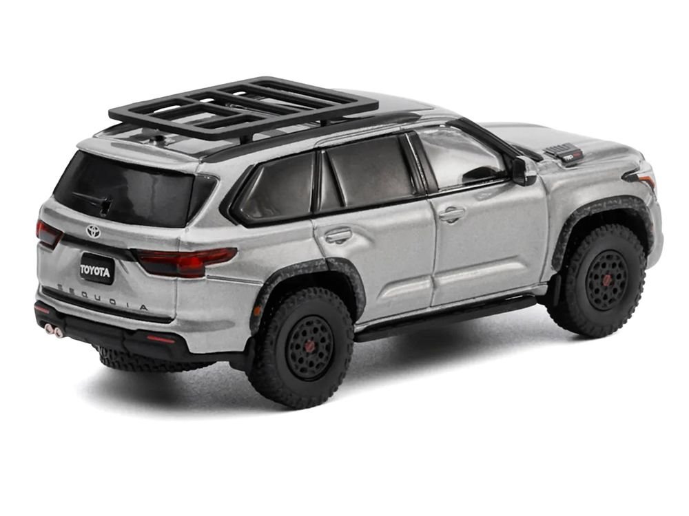 Toyota Sequoia TRD PRO Silver Metallic with Roof Rack 1/64 Diecast Model Car by GCD view 4