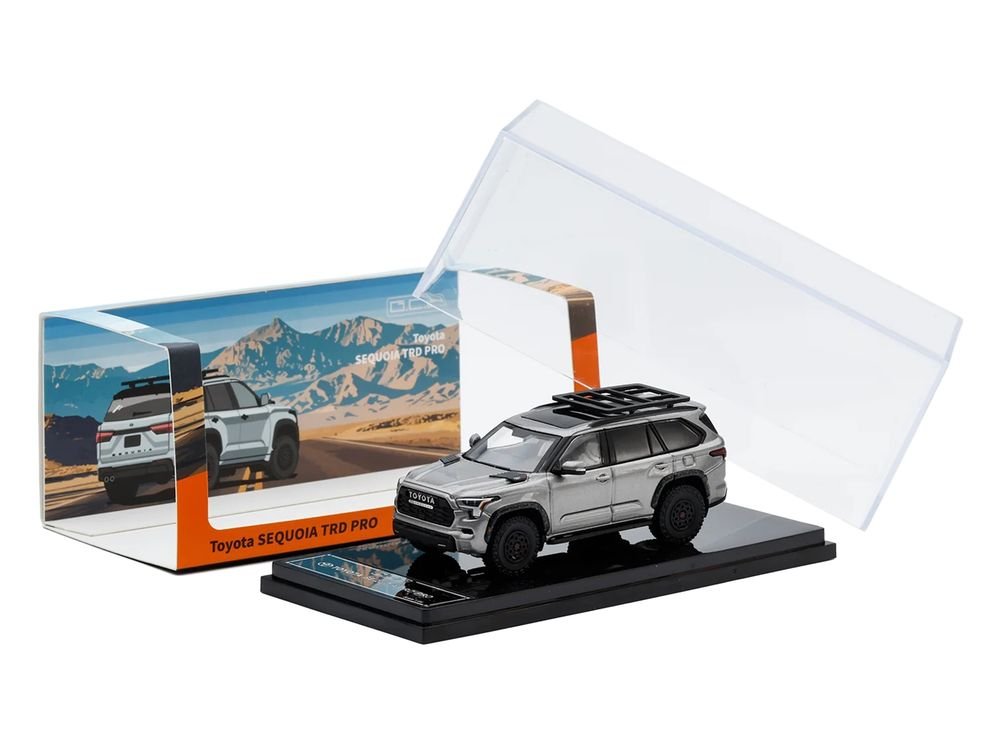 Toyota Sequoia TRD PRO Silver Metallic with Roof Rack 1/64 Diecast Model Car by GCD view 5