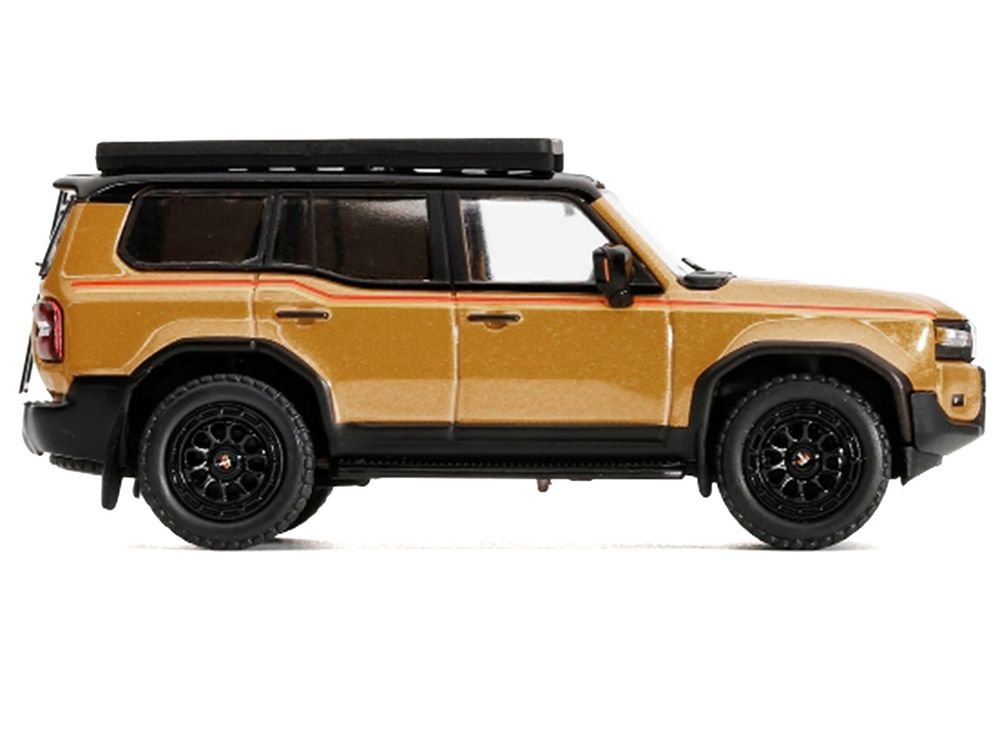 2024 Toyota Land Cruiser Prado Gold Metallic with Red Stripes and Roof Rack 1/64 Diecast Model Car by GCD view 3