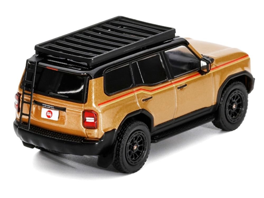 2024 Toyota Land Cruiser Prado Gold Metallic with Red Stripes and Roof Rack 1/64 Diecast Model Car by GCD view 4
