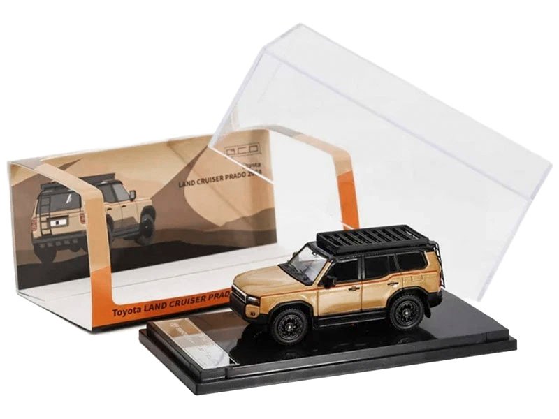 2024 Toyota Land Cruiser Prado Gold Metallic with Red Stripes and Roof Rack 1/64 Diecast Model Car by GCD view 5