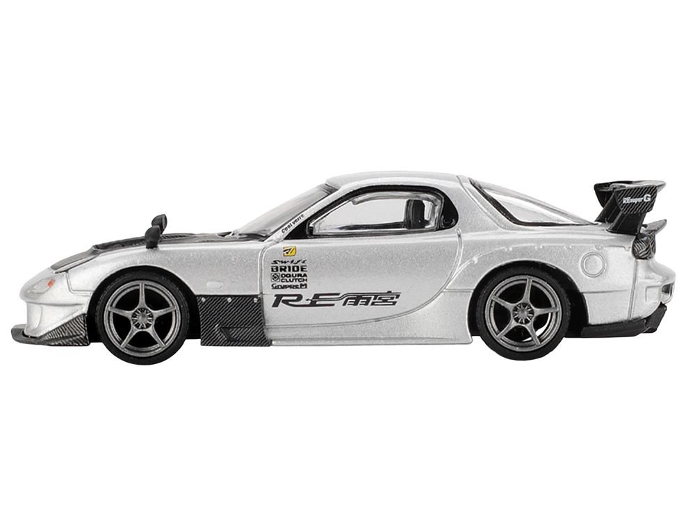 Mazda RX-7 RE-Amemiya Silver Metallic with Matt Black Hood Limited Edition 1/64 Diecast Model Car by Mini GT view 3