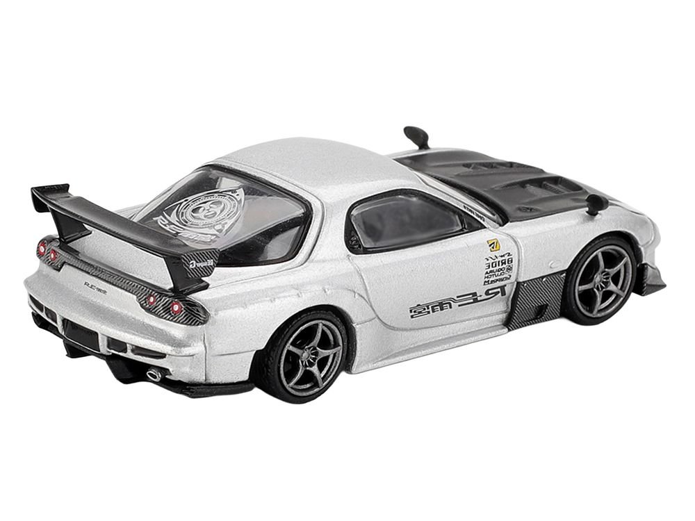 Mazda RX-7 RE-Amemiya Silver Metallic with Matt Black Hood Limited Edition 1/64 Diecast Model Car by Mini GT view 4
