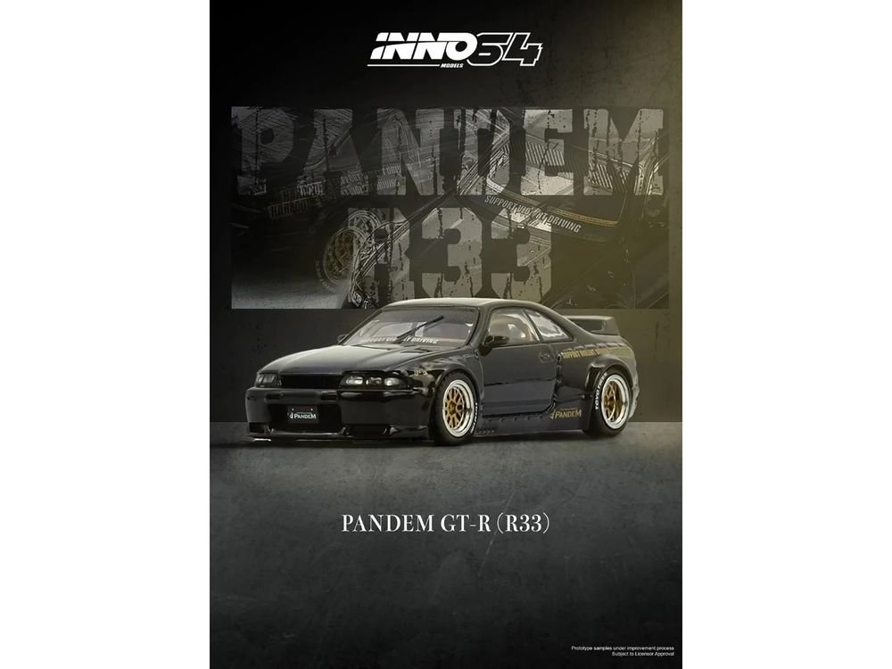Nissan Skyline GT-R (BCNR33) RHD (Right Hand Drive) "Pandem - Rocket Bunny" Black 1/64 Diecast Model Car by Inno Models view 4