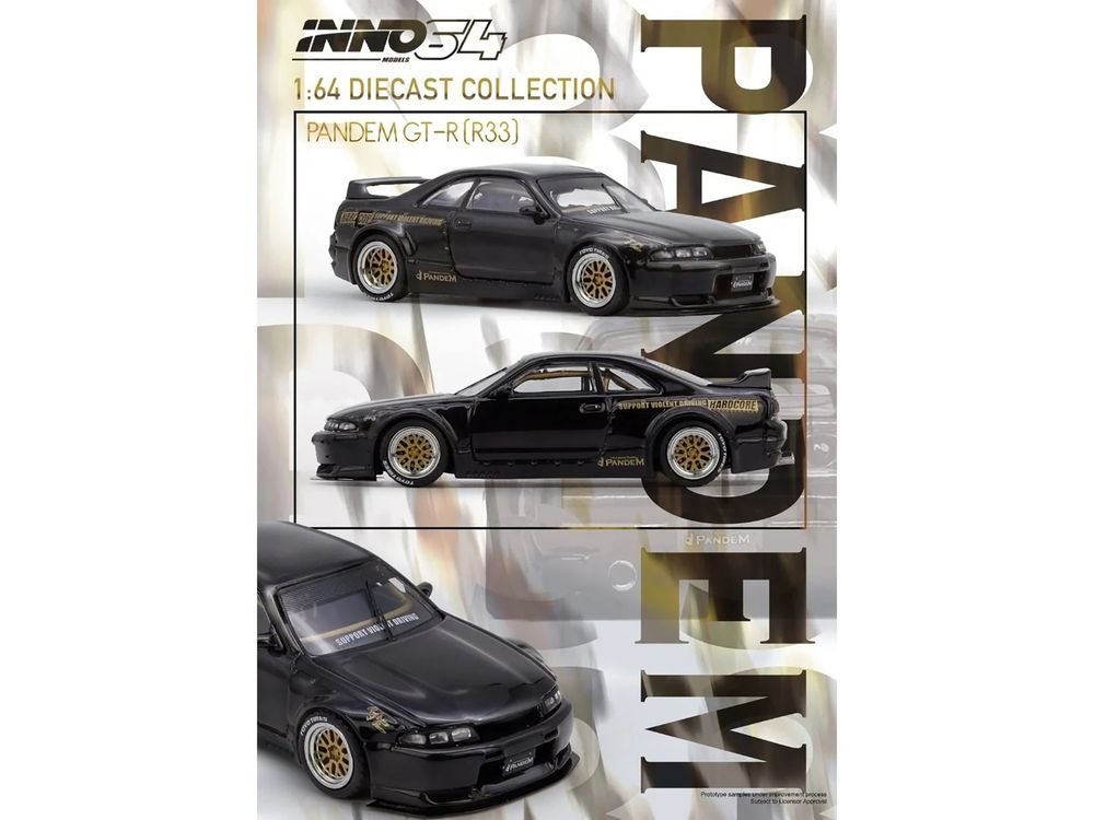 Nissan Skyline GT-R (BCNR33) RHD (Right Hand Drive) "Pandem - Rocket Bunny" Black 1/64 Diecast Model Car by Inno Models view 5