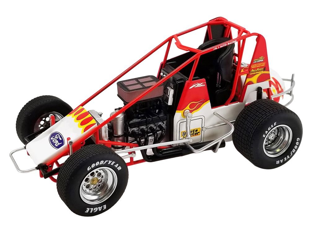 Winged Sprint Car #104+ Jeff Swindell "Octane Boost" Red with Graphics "National Sprint Car Hall of Fame" 1/18 Diecast Model Car by ACME view 2