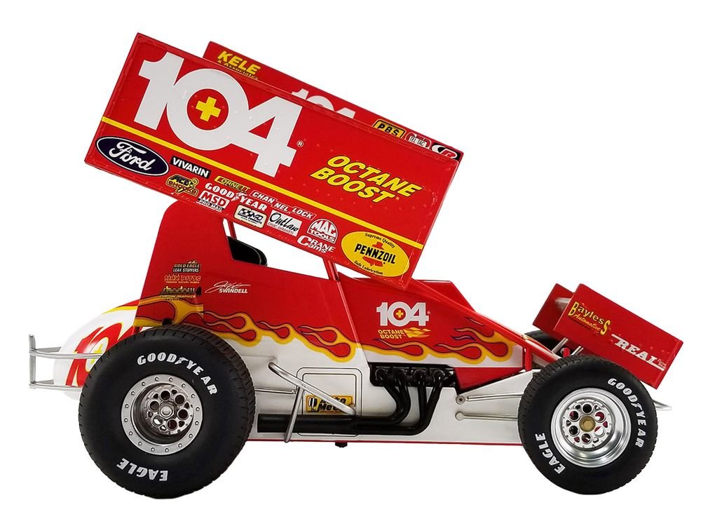 Winged Sprint Car #104+ Jeff Swindell "Octane Boost" Red with Graphics "National Sprint Car Hall of Fame" 1/18 Diecast Model Car by ACME view 4