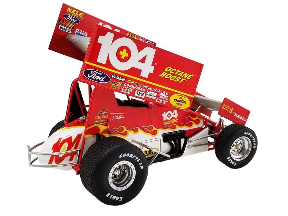 Winged Sprint Car #104+ Jeff Swindell "Octane Boost" Red with Graphics "National Sprint Car Hall of Fame" 1/18 Diecast Model Car by ACME view 5