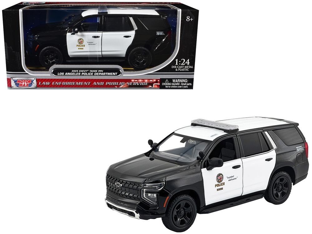 2025 Chevrolet Tahoe Police Pursuit Vehicle "Los Angeles Police Department (LAPD)" Black and White "Law Enforcement and Public Service" Series 1/24 Diecast Model Car by Motormax