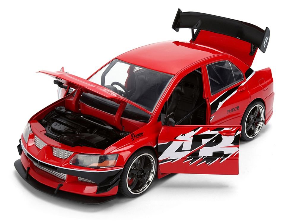 Sean's Mitsubishi Lancer Evolution IX RHD (Right Hand Drive) Red with Graphics "The Fast and the Furious: Tokyo Drift" (2006) Movie "Fast & Furious 25 Years" Series 1/24 Diecast Model Car by Jada view 2