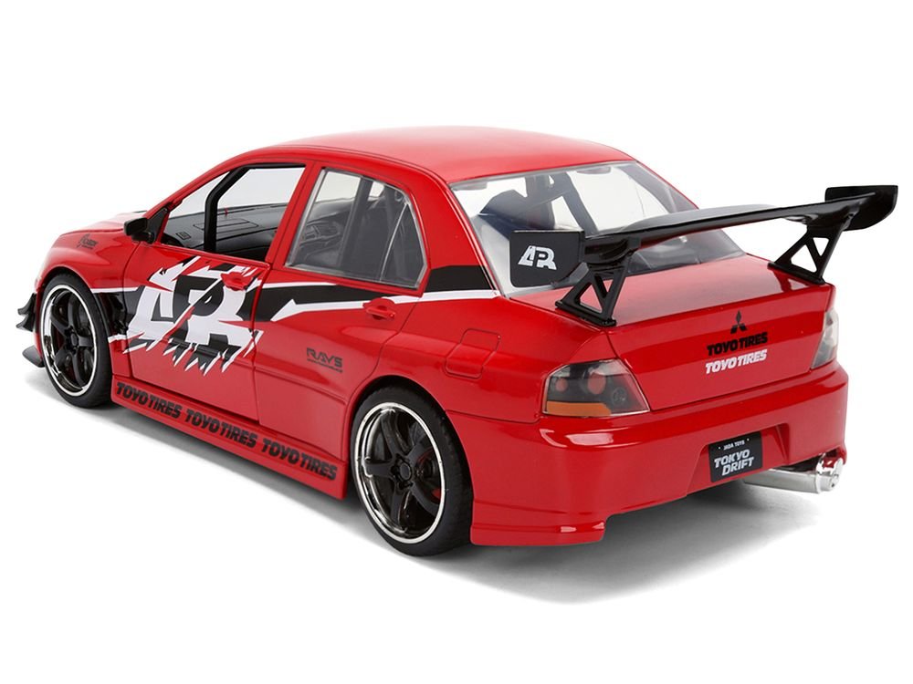 Sean's Mitsubishi Lancer Evolution IX RHD (Right Hand Drive) Red with Graphics "The Fast and the Furious: Tokyo Drift" (2006) Movie "Fast & Furious 25 Years" Series 1/24 Diecast Model Car by Jada view 5