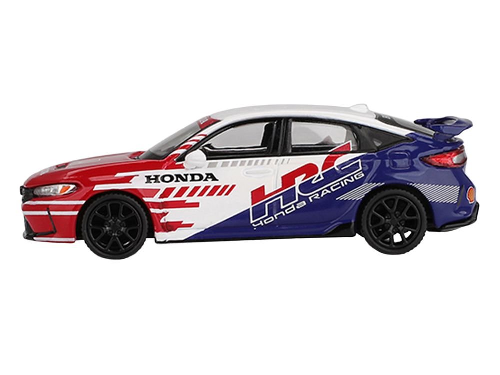 Honda Civic TYPE R "2024 Pace Car HRC" White with Red and Blue Graphics Limited Edition 1/64 Diecast Model Car by Mini GT view 2