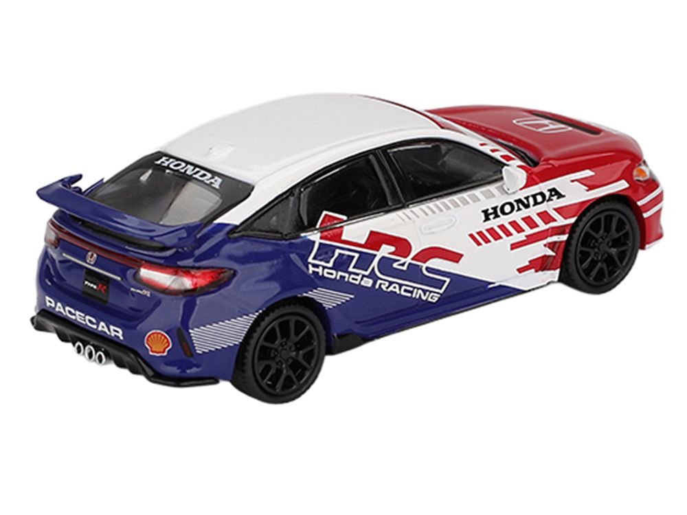 Honda Civic TYPE R "2024 Pace Car HRC" White with Red and Blue Graphics Limited Edition 1/64 Diecast Model Car by Mini GT view 3