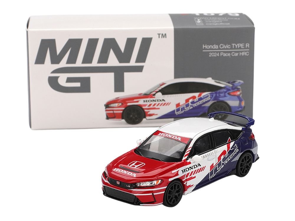 Honda Civic TYPE R "2024 Pace Car HRC" White with Red and Blue Graphics Limited Edition 1/64 Diecast Model Car by Mini GT view 4