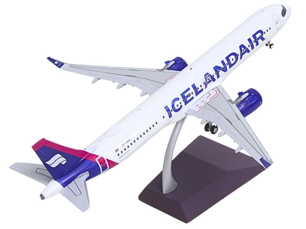 Airbus A321neo Commercial Aircraft "Icelandair" (TF-IAA) White with Blue and Pink Tail "Gemini 200" Series 1/200 Diecast Model by GeminiJets view 3