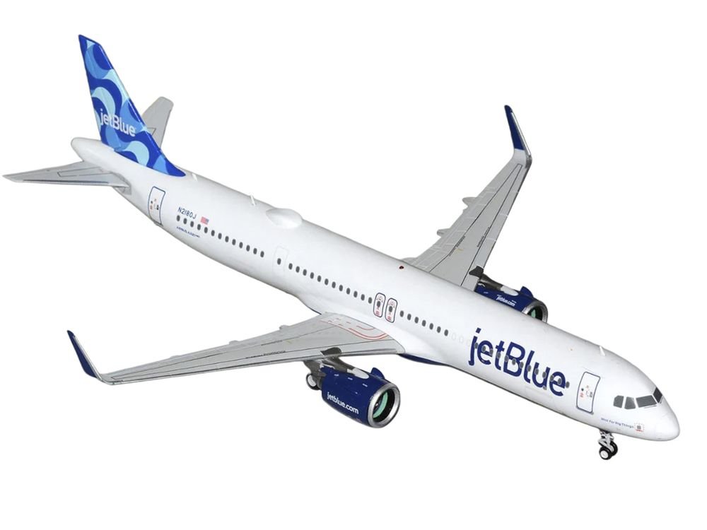 Airbus A321neo Commercial Aircraft "JetBlue Airways" (N2180J) White with Blue Tail "Gemini 200" Series 1/200 Diecast Model by GeminiJets view 2