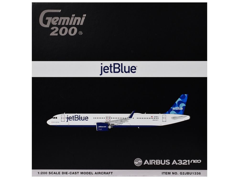 Airbus A321neo Commercial Aircraft "JetBlue Airways" (N2180J) White with Blue Tail "Gemini 200" Series 1/200 Diecast Model by GeminiJets view 3