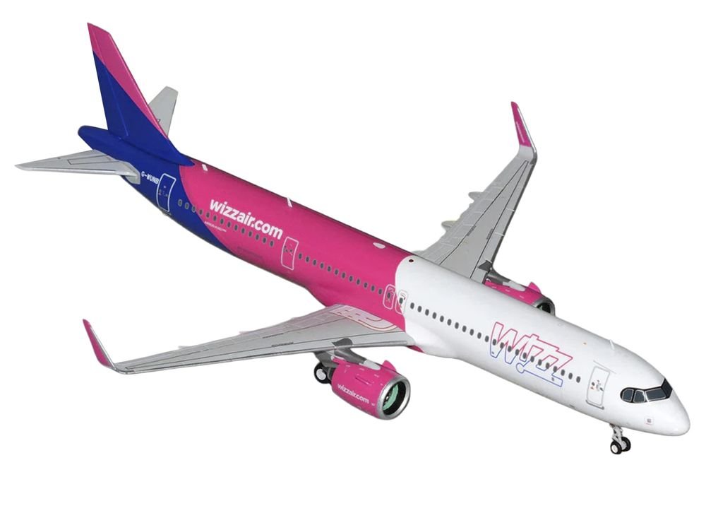 Airbus A321neo Commercial Aircraft "Wizz Air" (G-WUNB) White and Pink with Purple Tail "Gemini 200" Series 1/200 Diecast Model by GeminiJets view 2