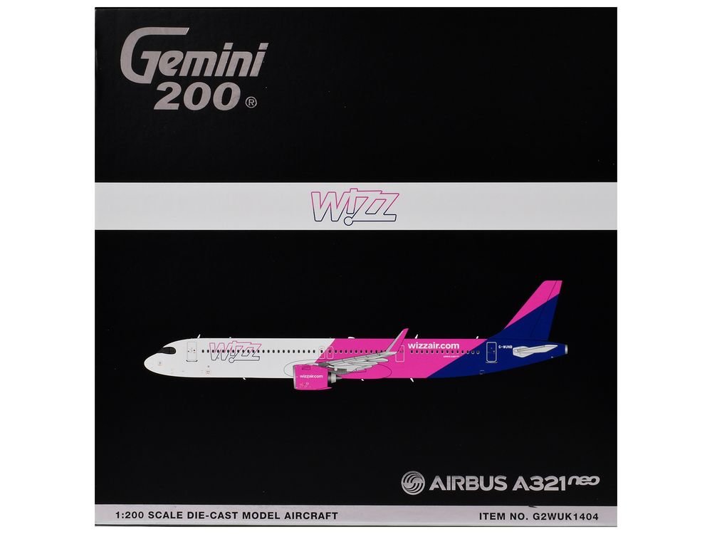 Airbus A321neo Commercial Aircraft "Wizz Air" (G-WUNB) White and Pink with Purple Tail "Gemini 200" Series 1/200 Diecast Model by GeminiJets view 3