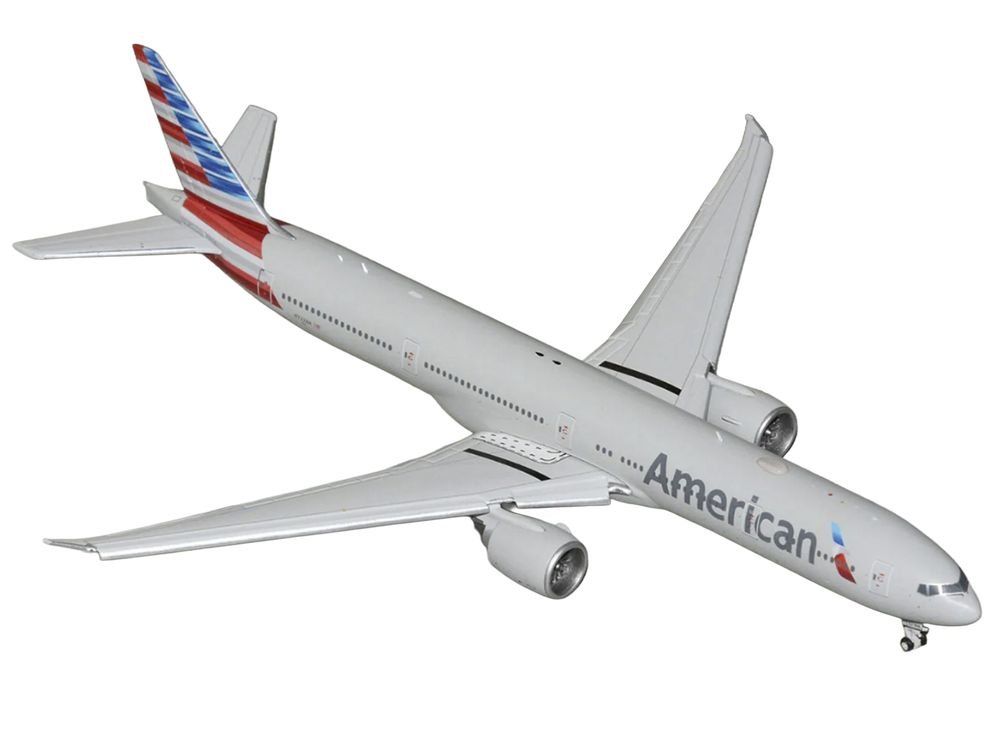 Boeing 777-300ER Commercial Aircraft with Flaps Down "American Airlines" (N722AN) Gray with Striped Tail 1/400 Diecast Model by GeminiJets view 2