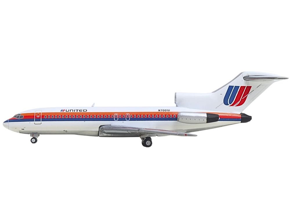 Boeing 727-100 Commercial Aircraft "United Airlines - Saul Bass Livery" (N7001U) White with Stripes 1/400 Diecast Model by GeminiJets view 2