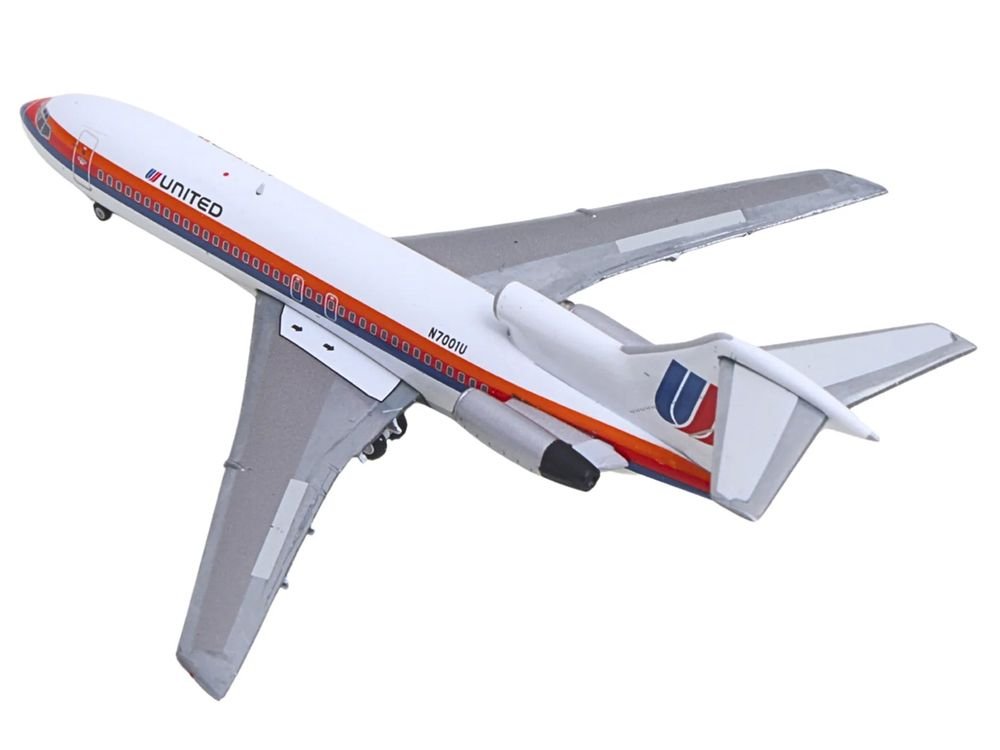 Boeing 727-100 Commercial Aircraft "United Airlines - Saul Bass Livery" (N7001U) White with Stripes 1/400 Diecast Model by GeminiJets view 3