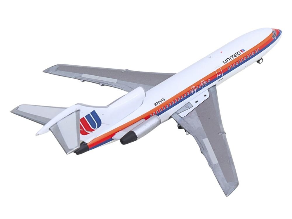 Boeing 727-100 Commercial Aircraft "United Airlines - Saul Bass Livery" (N7001U) White with Stripes 1/400 Diecast Model by GeminiJets view 4
