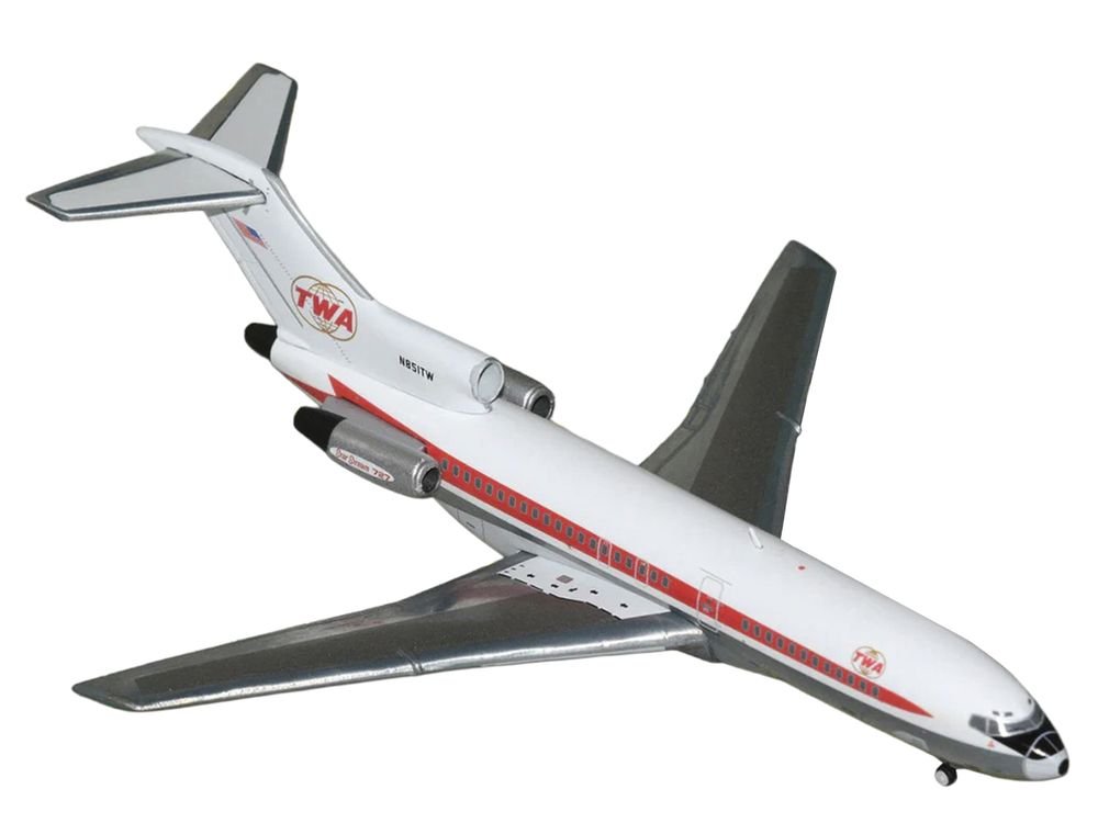 Boeing 727-100 Commercial Aircraft "Trans World Airlines" (N851TW) White with Red Stripes 1/400 Diecast Model by GeminiJets view 2