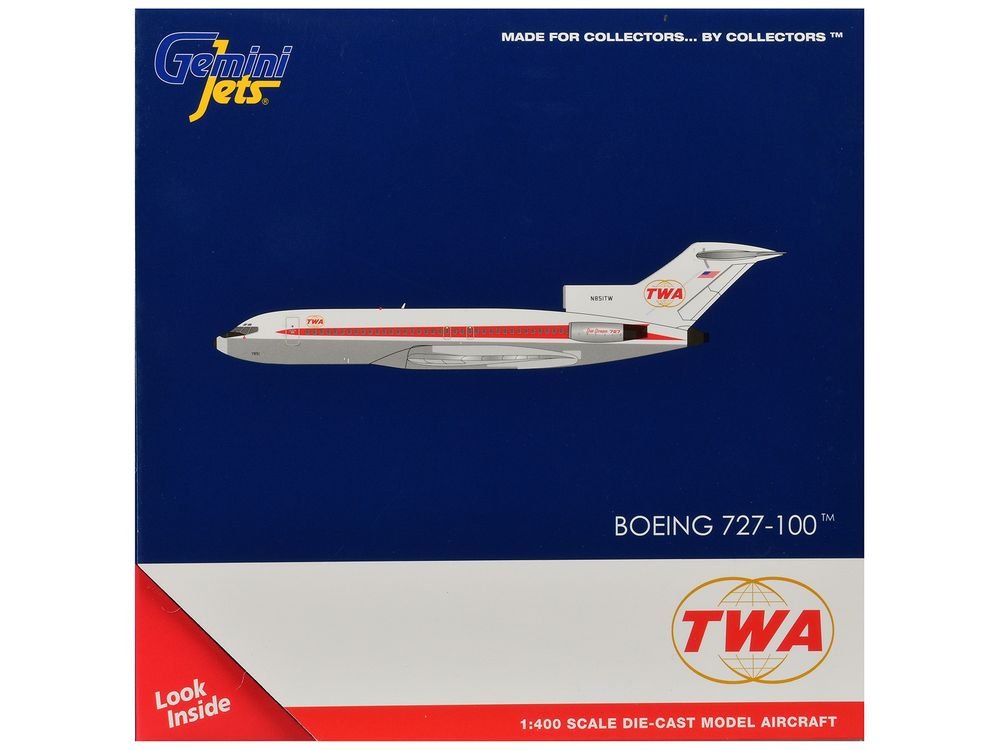Boeing 727-100 Commercial Aircraft "Trans World Airlines" (N851TW) White with Red Stripes 1/400 Diecast Model by GeminiJets view 3
