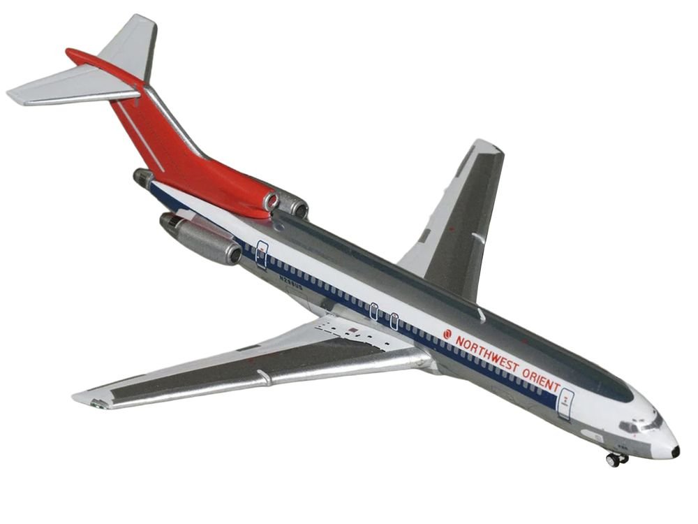 Boeing 727-200 Commercial Aircraft "Northwest Orient" (N298US) Silver with White Stripes and Red Tail 1/400 Diecast Model by GeminiJets view 2