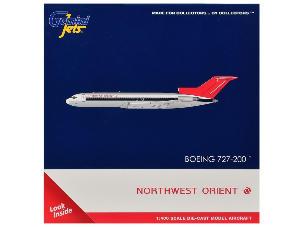Boeing 727-200 Commercial Aircraft "Northwest Orient" (N298US) Silver with White Stripes and Red Tail 1/400 Diecast Model by GeminiJets view 3