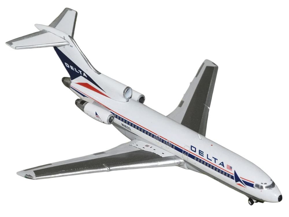 Boeing 727-100 Commercial Aircraft "Delta Air Lines" (N1633) White with Red and Blue Stripes 1/400 Diecast Model by GeminiJets view 2