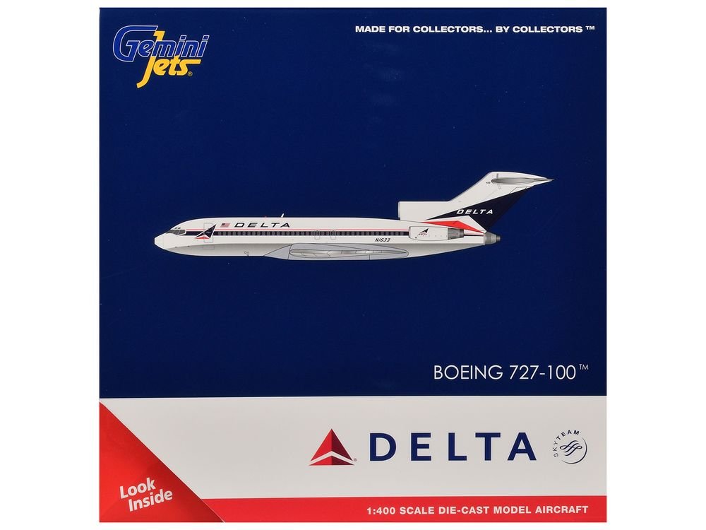 Boeing 727-100 Commercial Aircraft "Delta Air Lines" (N1633) White with Red and Blue Stripes 1/400 Diecast Model by GeminiJets view 3