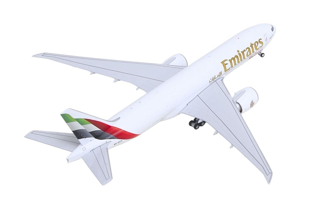 Boeing 777F Commercial Aircraft "Emirates SkyCargo" (A6-EFV) White with Striped Tail 1/400 Diecast Model by GeminiJets view 4