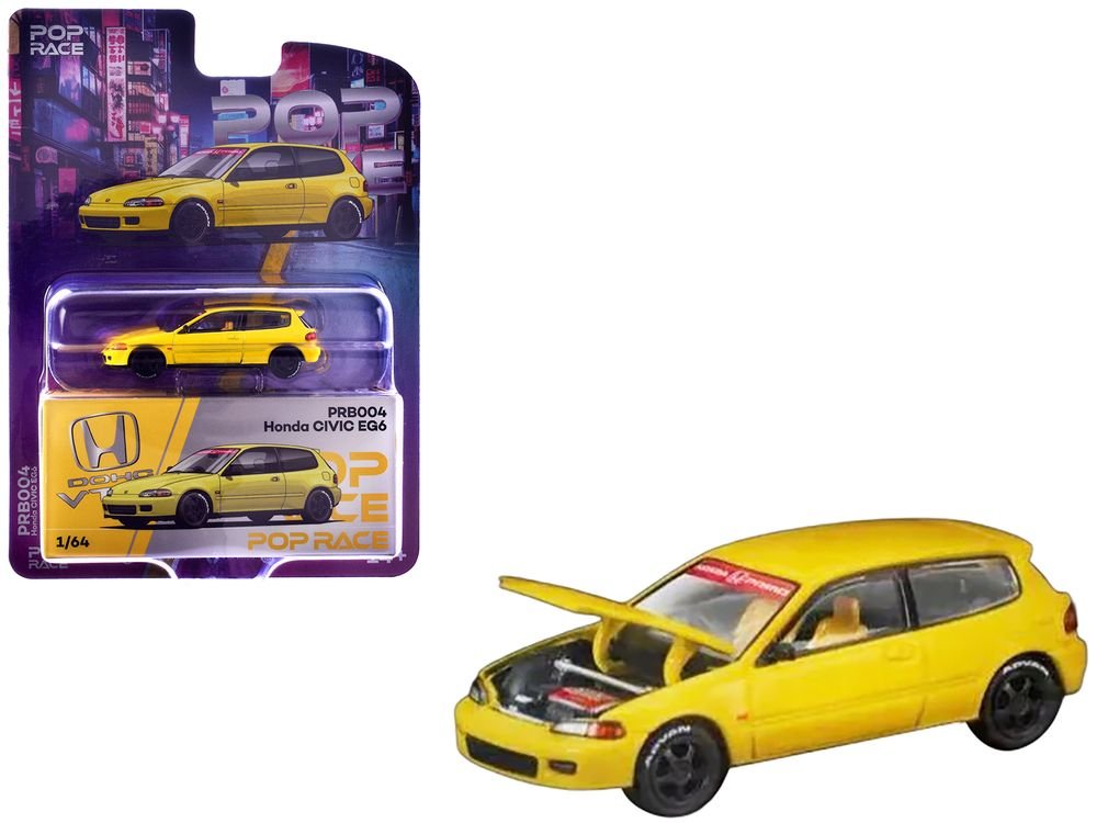 Honda Civic EG6 RHD (Right Hand Drive) Yellow "Vancouver 2026 Event Edition" 1/64 Diecast Model Car by Pop Race