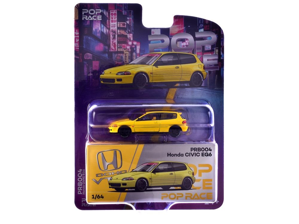 Honda Civic EG6 RHD (Right Hand Drive) Yellow "Vancouver 2026 Event Edition" 1/64 Diecast Model Car by Pop Race view 3