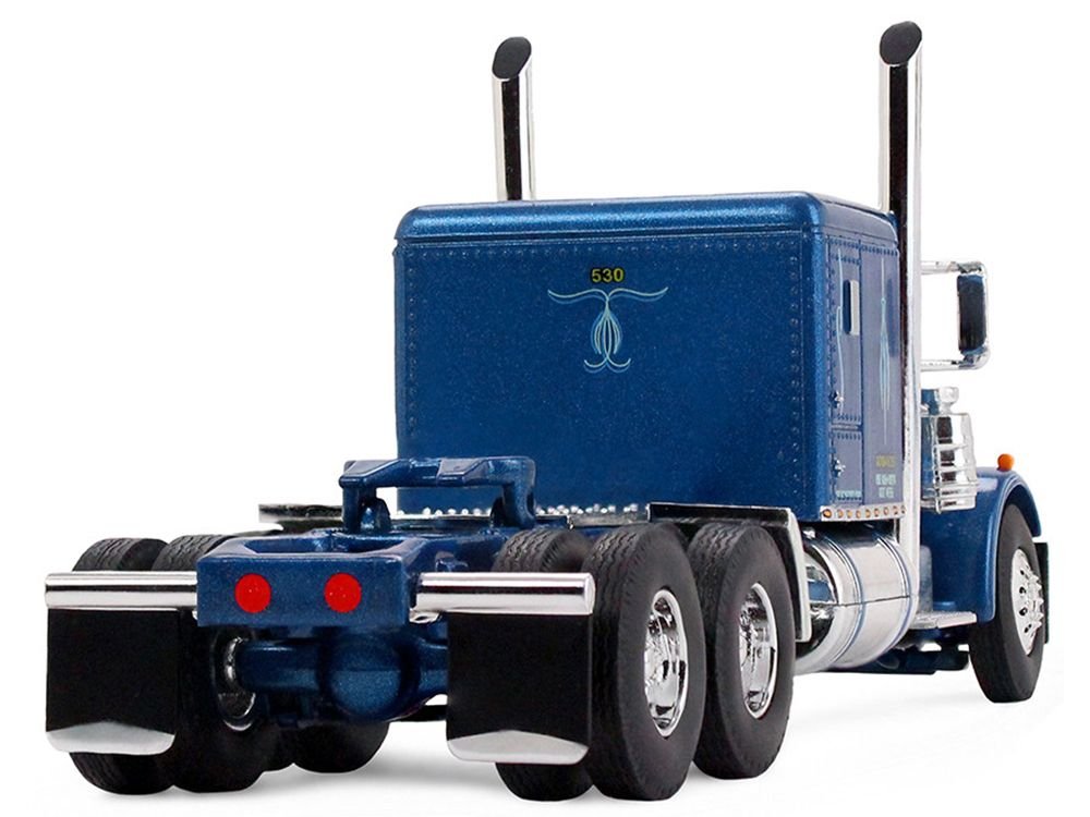 Peterbilt 351 with 63" Flat Top Sleeper and 40' Vintage Trailer with Reefer "Western Distributing" Blue Metallic and White 1/64 Diecast Model by DCP/First Gear view 4