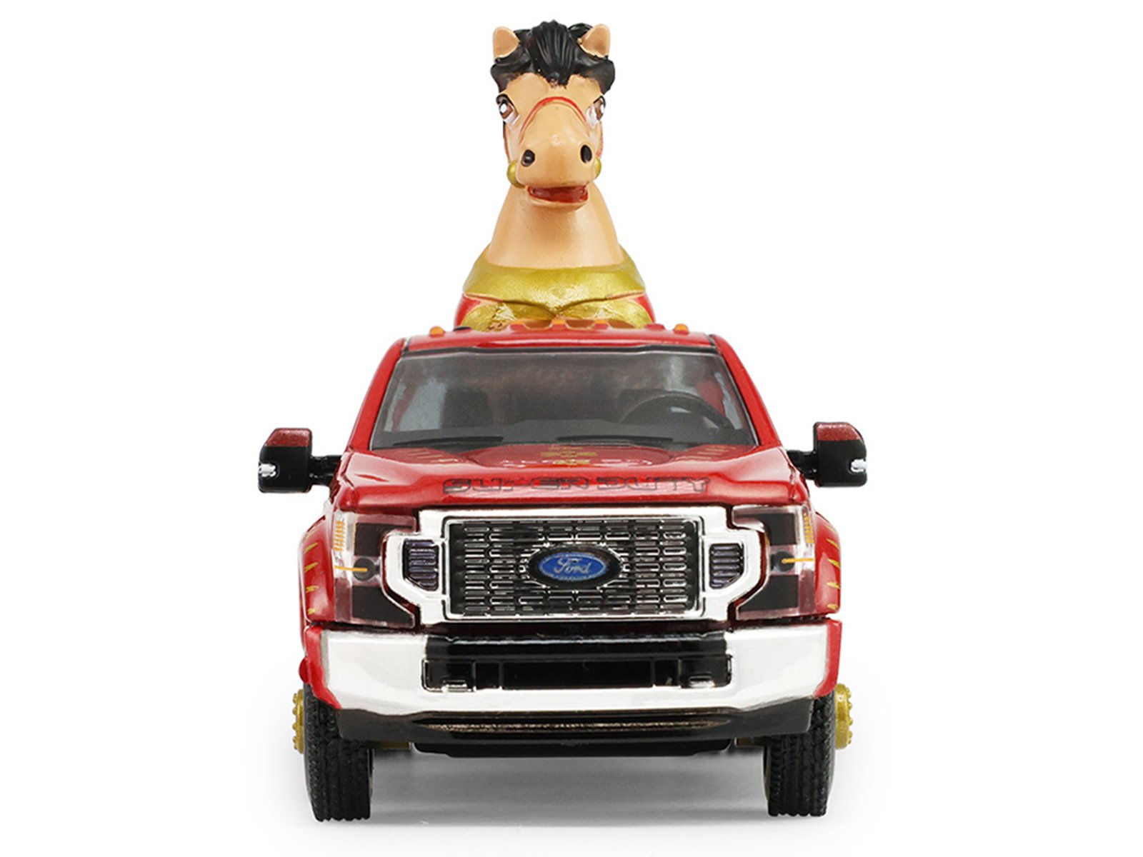 2022 Ford F-450 Dually Pickup Truck "Chinese Zodiac 2026 Year of the Horse" Red with Gold Graphics and Horse Figure "Hobby Exclusive" Series 1/64 Diecast Model Car by Greenlight view 4